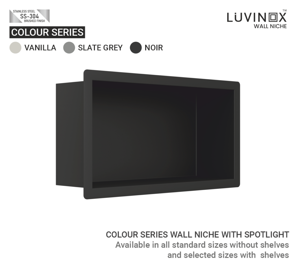 COLOUR SERIES WALL NICHE NOIR RECTANGLE SIDE VIEW 300 mm x 150 mm 12 x 6 Inches LUVINOX
