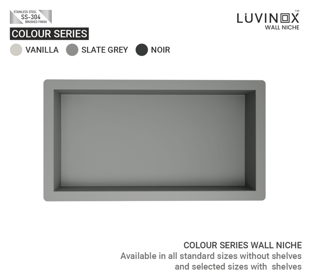 COLOUR SERIES WALL NICHE SLATE GREY RECTANGLE 300 mm x 150 mm 12 x 6 Inches LUVINOX