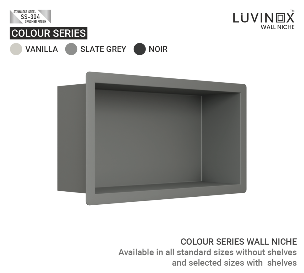 COLOUR SERIES WALL NICHE SLATE GREY RECTANGLE SIDE VIEW 300 mm x 150 mm 12 x 6 Inches LUVINOX