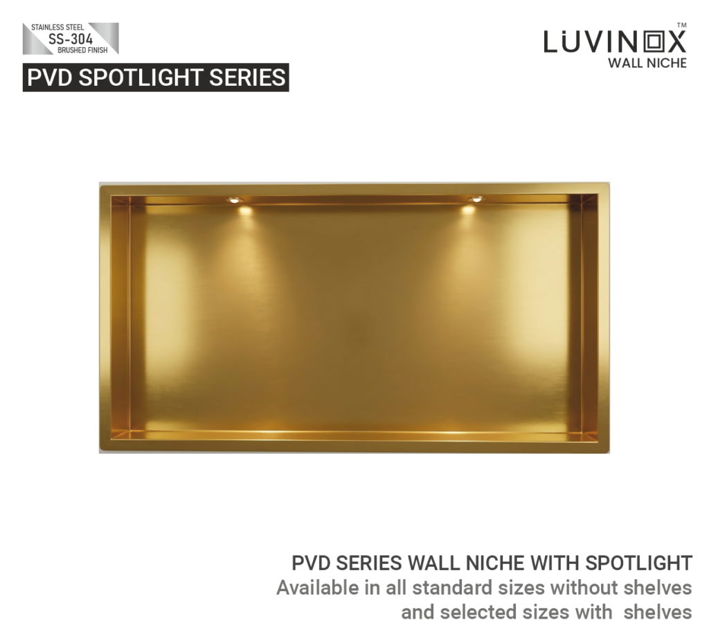 PVD SPOTLIGHT WALL NICHE WITH SPOTLIGHT Gold 600 x 300 mm