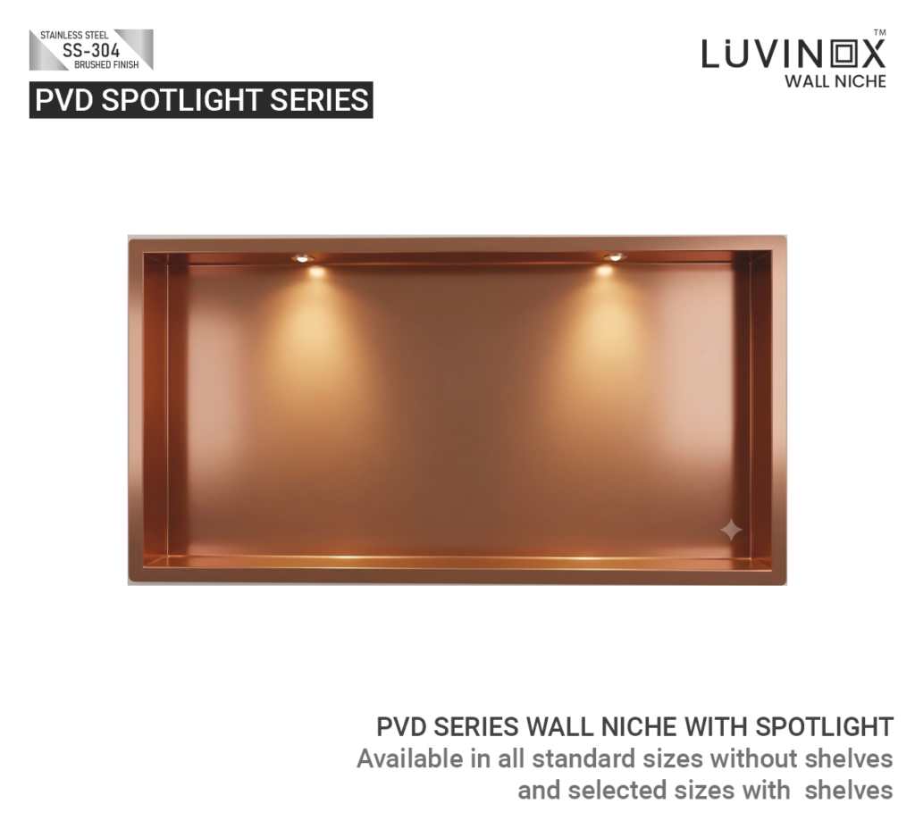 PVD SPOTLIGHT WALL NICHE WITH SPOTLIGHT Rose Gold 600 x 300 mm