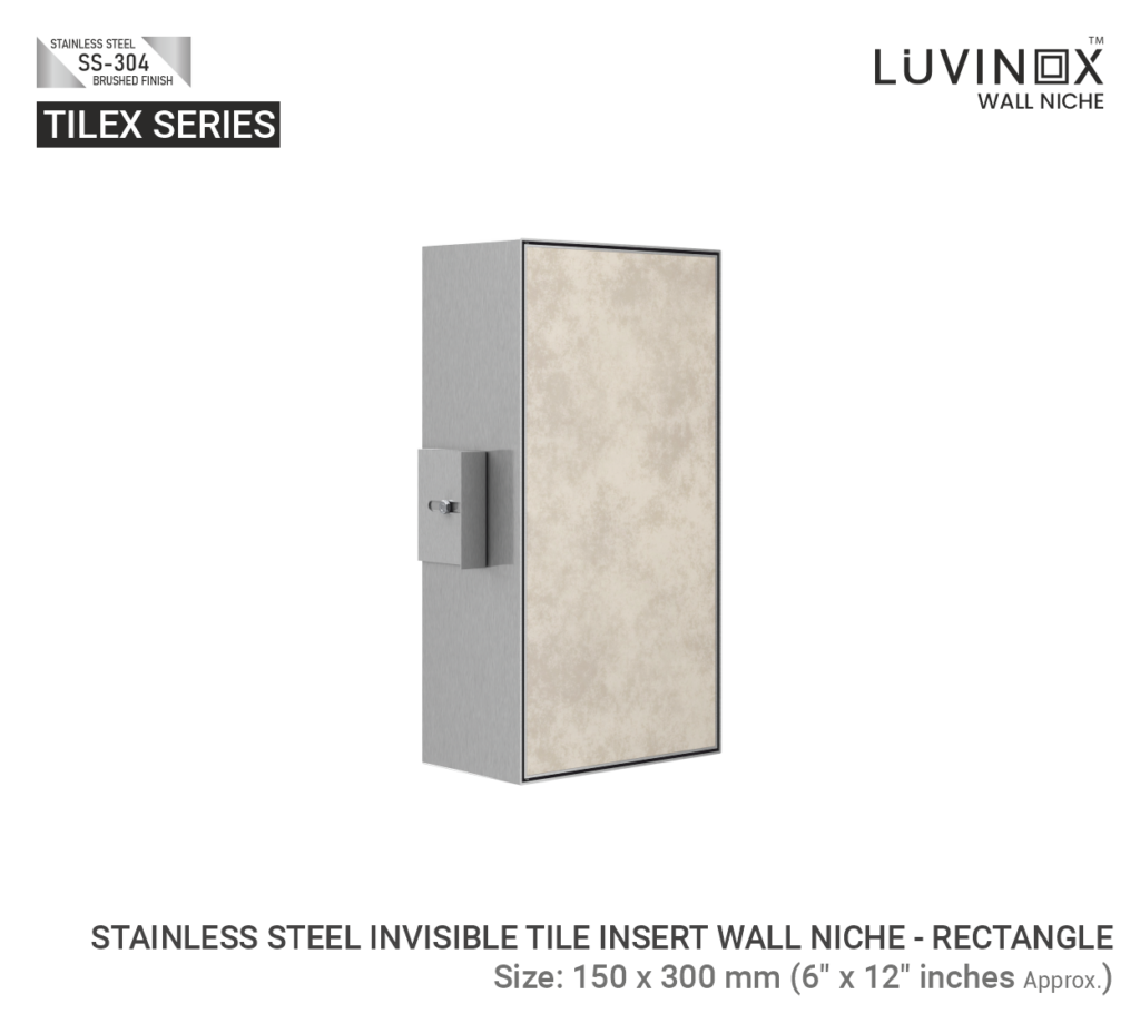 STAINLESS STEEL TILEX INVISIBLE TILE INSERT WALL NICHE 150 X 300 MM 6 X 12 Inches 1