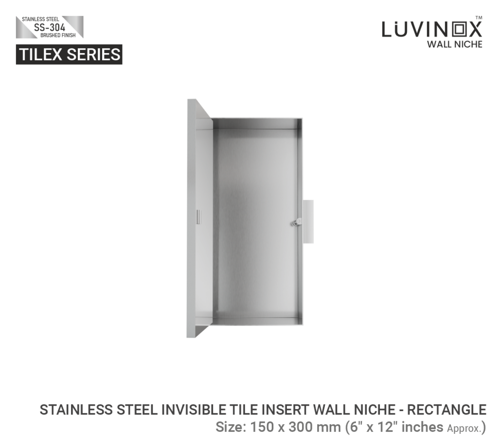 STAINLESS STEEL TILEX INVISIBLE TILE INSERT WALL NICHE 150 X 300 MM 6 X 12 Inches 2