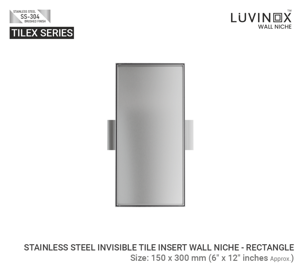 STAINLESS STEEL TILEX INVISIBLE TILE INSERT WALL NICHE 150 X 300 MM 6 X 12 Inches 3