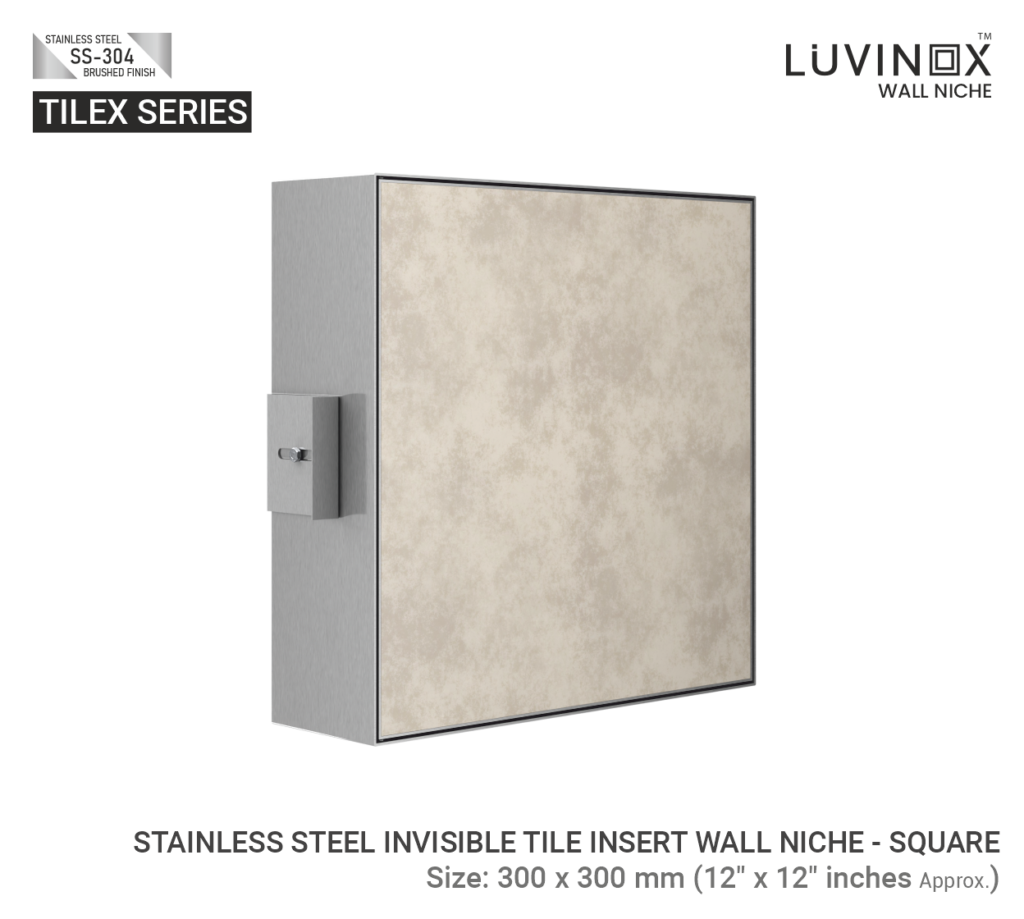 STAINLESS STEEL TILEX INVISIBLE TILE INSERT WALL NICHE 300 X 300 MM 12 X 12 Inches 1