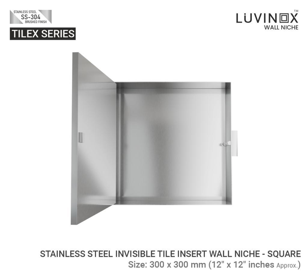 STAINLESS STEEL TILEX INVISIBLE TILE INSERT WALL NICHE 300 X 300 MM 12 X 12 Inches 2