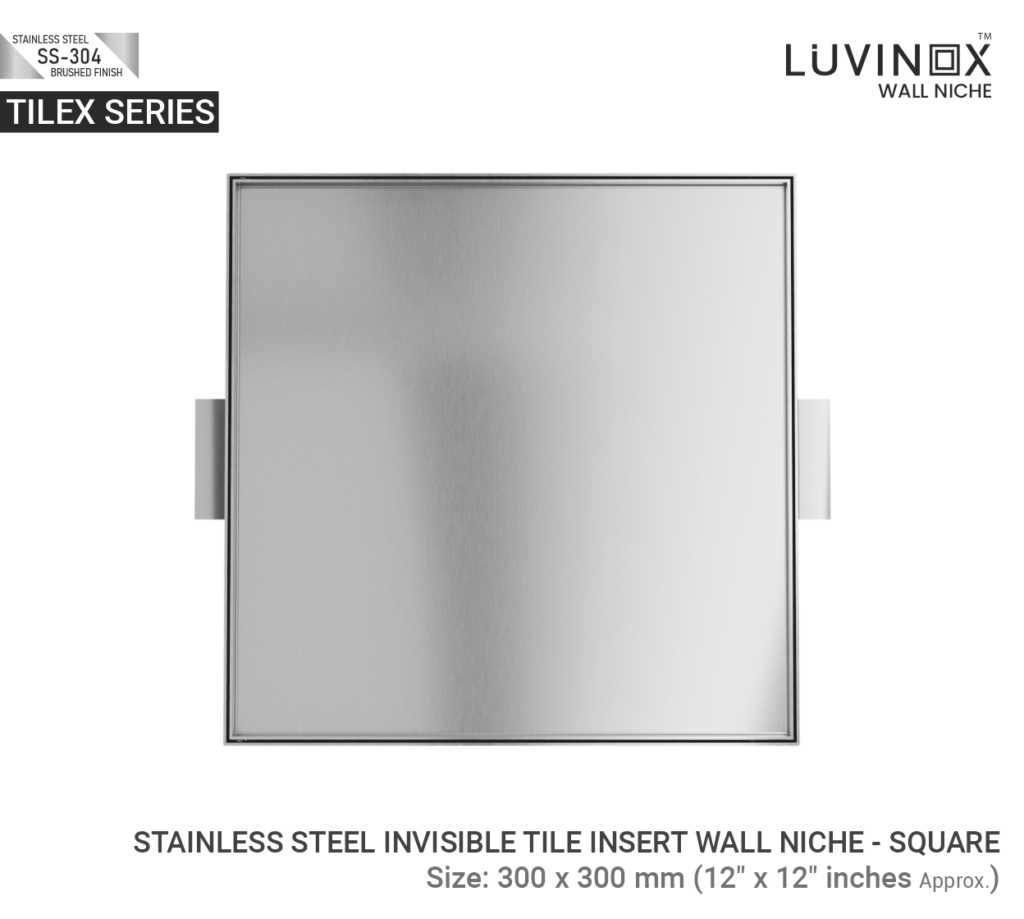 STAINLESS STEEL TILEX INVISIBLE TILE INSERT WALL NICHE 300 X 300 MM 12 X 12 Inches 3