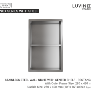 Inox Stainless Steel Bathroom Wall Niche With Shelves - 250 x 400 mm