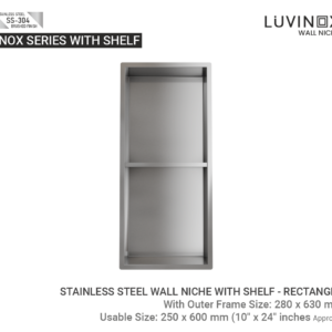 Inox Stainless Steel Bathroom Wall Niche With Shelves - 250 x 600 mm