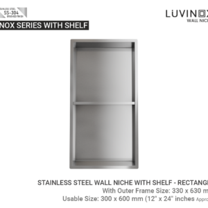 Inox Stainless Steel Bathroom Wall Niche With Shelves - 300 x 600 mm