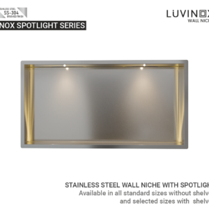 Inox Stainless Steel Spotlight Bathroom Wall Niche - 300 x 900 mm